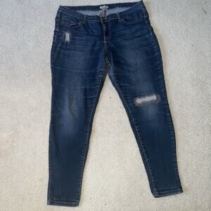 Mudd Size 17 Denim Jeans Vintage Distressed Stretchy Patches 34” x 27” Dark Y2K